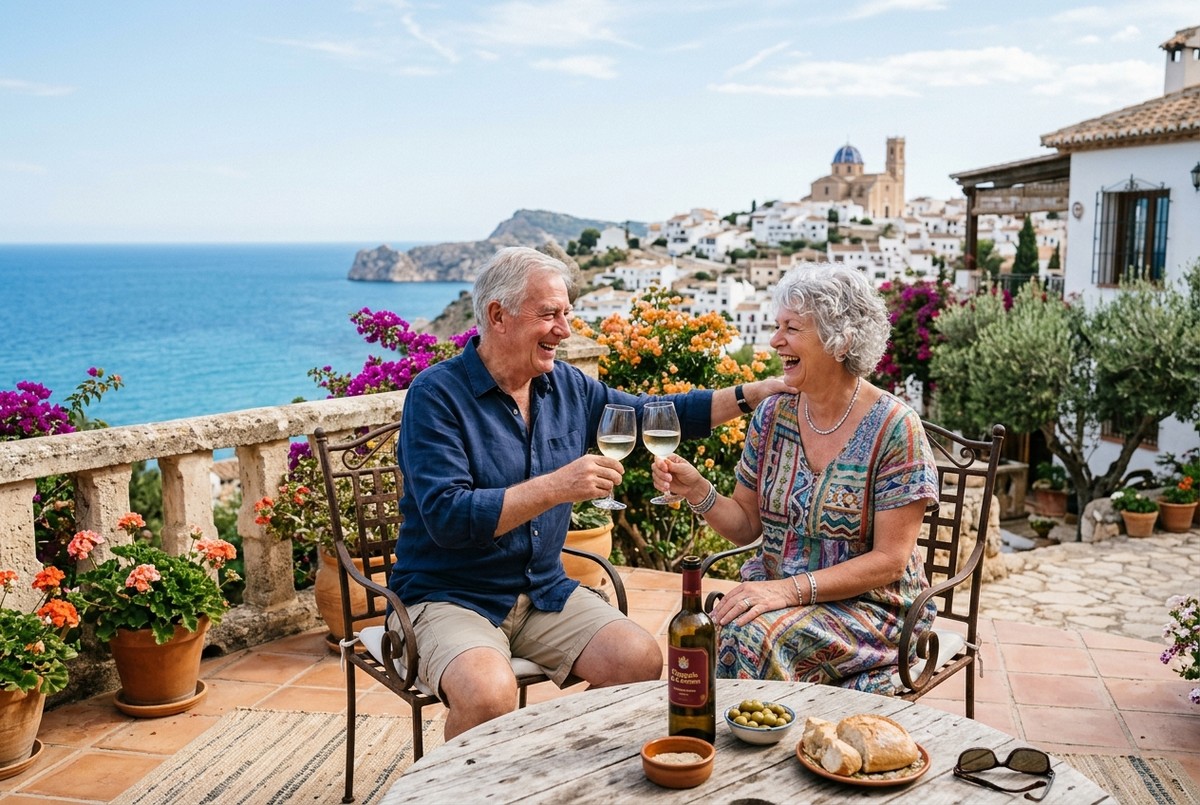 Pareja disfrutando del sol y estilo de vida mediterráneo en España