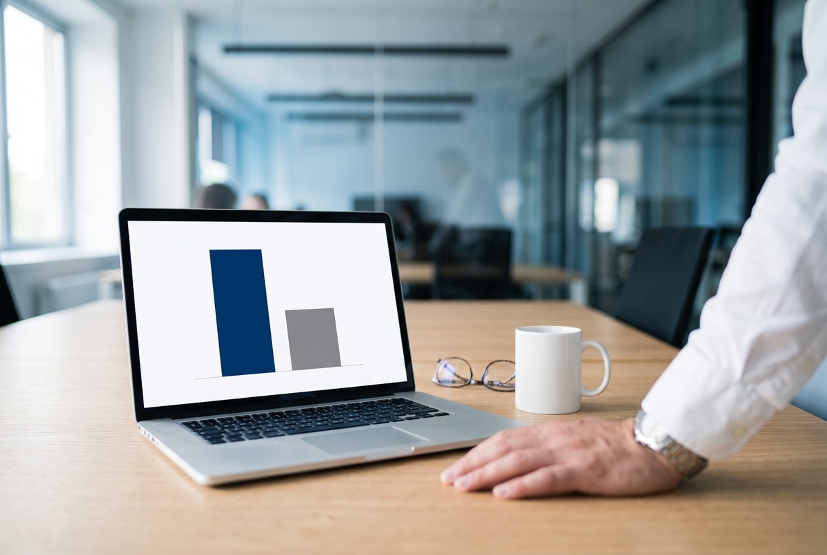 Portátil con un gráfico comparativo de dos seguros en una oficina